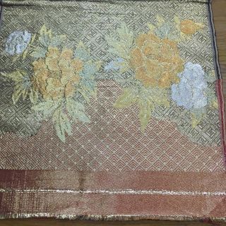 A-699 珍品京都老舗北尾織物匠錦正絹文豪華西陣織帯裂地見本刺繍材料佐賀錦額装(生地/糸)