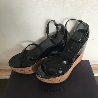 プラダ(PRADA)のPRADA バイカラー コルクウェッジサンダル/35(サンダル)