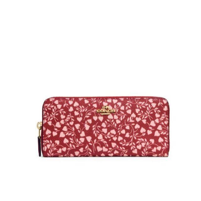 レディースCOACH Red Heart Love Leaf Wallet 長財布