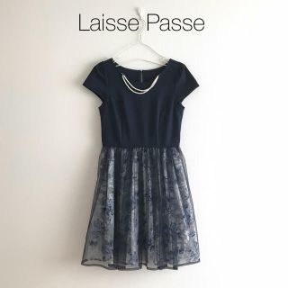 レッセパッセ(LAISSE PASSE)の美品◇レッセパッセ ネックレス付き半袖ワンピース チュールスカート 花柄 S(ひざ丈ワンピース)