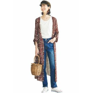 フェリシモ(FELISSIMO)の新品 フェリシモ 花柄 カシュクール ワンピース ブラウン ロング マキシ(ロングワンピース/マキシワンピース)