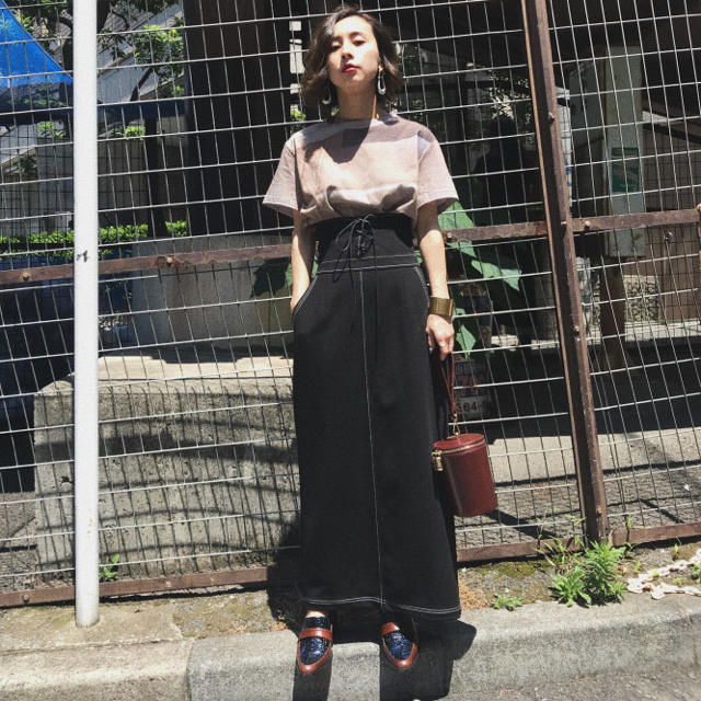 【Ameri Vintage】LACE UP HIGH WAIST SKIRT