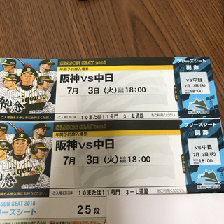 ハンシンタイガース(阪神タイガース)の阪神 VS 中日 観戦チケット(野球)