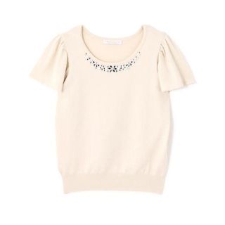 プロポーションボディドレッシング(PROPORTION BODY DRESSING)の美品☆プロポ☆コットンレーヨンビジューニット(カットソー(半袖/袖なし))