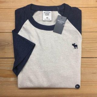 アバクロンビーアンドフィッチ(Abercrombie&Fitch)の新品【メンズL】★アバクロ★ラグランスリーブ半袖Ｔシャツ/ベージュ紺/無地(Tシャツ/カットソー(半袖/袖なし))