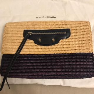 バレンシアガ(Balenciaga)のBALENCIAGA ラフィア  ストロー  クラッチ ネイビー(かごバッグ/ストローバッグ)