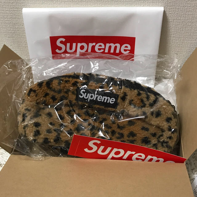 supreme leopard fleece waist bag yellow