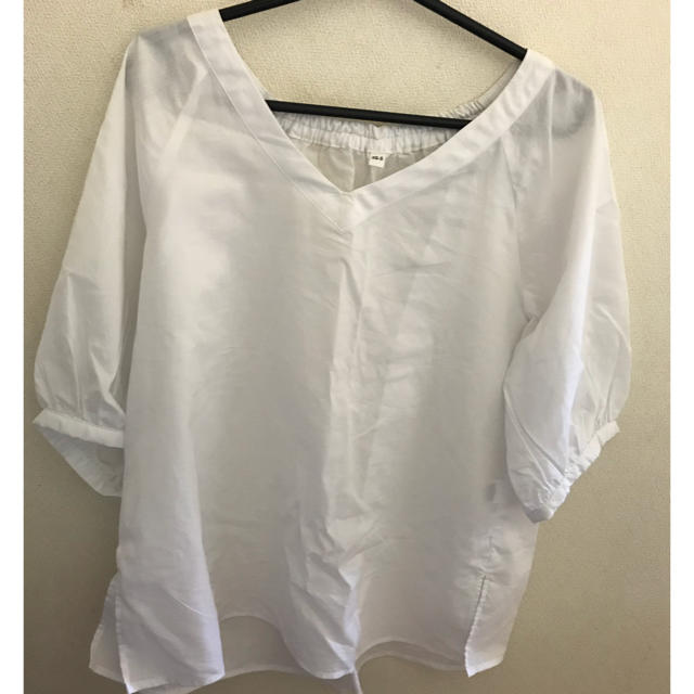 MUJI (無印良品)(ムジルシリョウヒン)の無印良品コットンテンセル5分袖ブラウス(白)XS~S レディースのトップス(シャツ/ブラウス(半袖/袖なし))の商品写真