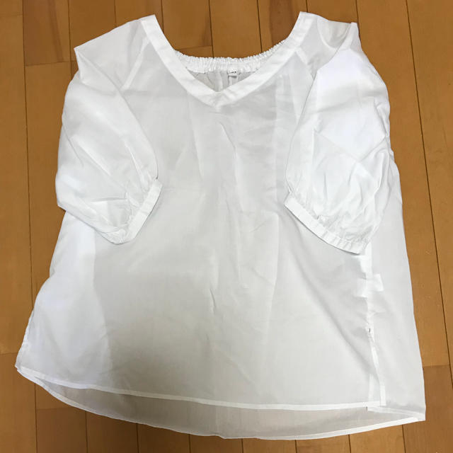 MUJI (無印良品)(ムジルシリョウヒン)の無印良品コットンテンセル5分袖ブラウス(白)XS~S レディースのトップス(シャツ/ブラウス(半袖/袖なし))の商品写真