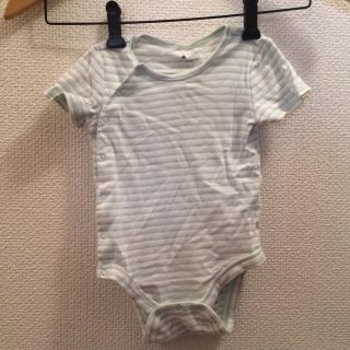 ベビーギャップ(babyGAP)のミントグリーンのボーダー柄半袖ロンパース(ロンパース)