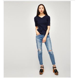 マウジー(moussy)のmoussyダメージストレッチデニム24インチ(スキニーパンツ)