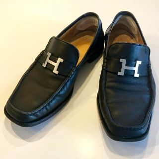 エルメス(Hermes)のHERMES メンズローファー 黒 42 (ドレス/ビジネス)