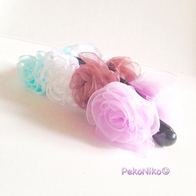 ラッピング無料送料無料☆オーガンジーリボンの薔薇バナナクリップ紫陽花purpleの通販 by pekoniko ピンク系*紫陽花バナナクリップ