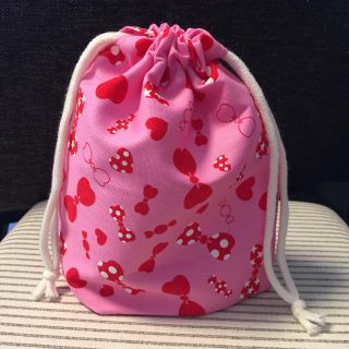 ハンドメイド♡33 コップ袋♡ピンクリボン 白紐(外出用品)