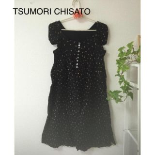 ツモリチサト(TSUMORI CHISATO)のツモリチサト ドットワンピース 黒(ひざ丈ワンピース)