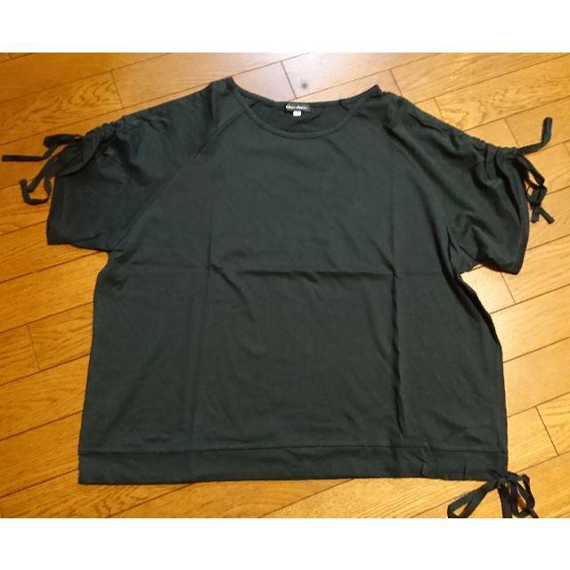 新品　大きいサイズ　袖リボン　カットソー　ブラック レディースのトップス(Tシャツ(半袖/袖なし))の商品写真