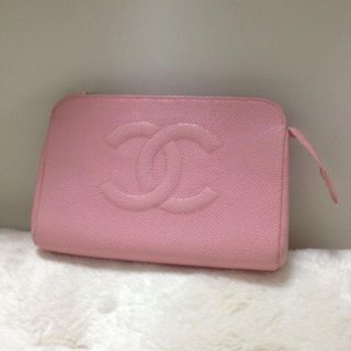 シャネル(CHANEL)の本物 キャビアスキン化粧ポーチ ピンク(ポーチ)