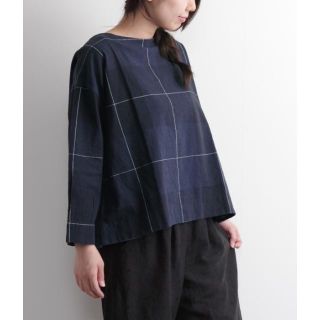 週末価格SUN VALLEY*コットンリネンブロックチェック *未使用新品(シャツ/ブラウス(長袖/七分))