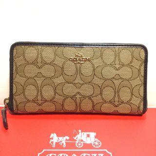 コーチ(COACH)のCOACH コーチ ブラウンレザー×シグネチャー ラウンドファスナー 長財布(財布)