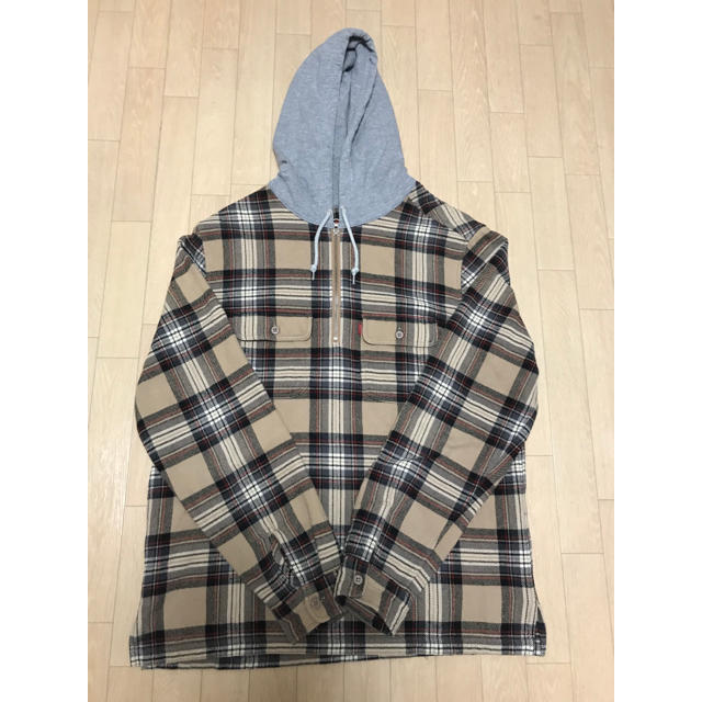 メンズ16fw hooded  Plaid halfzip shirt