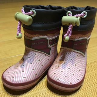 オシュコシュ(OshKosh)のOSHKOSH ピンク 水玉 リボン 長靴 13㎝(長靴/レインシューズ)