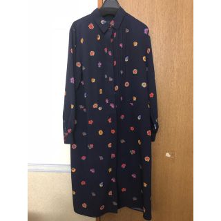 美品 PS Paul Smith ポールスミス 洗える カラーシアーサッカーチェックワンピース 40/ブルー ギャザー フレア【2400013554442】