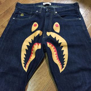 超レア 新品 A BATHING APE 刺繍シャークデニムパンツ SHARK