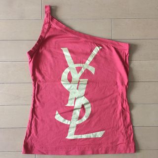 サンローラン(Saint Laurent)のYSL リヴゴーシュ サンローラン ワンショルダー トップス 美品 ロゴ 赤 朱(Tシャツ(半袖/袖なし))