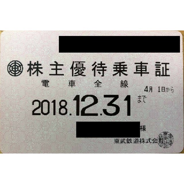 東武鉄道 株主優待乗車証 電車全線定期