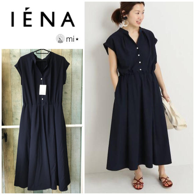 IENA(イエナ)の新品タグ付き⭐️ IENA Pe/R スキッパーシャツワンピース ネイビー 38 レディースのワンピース(ひざ丈ワンピース)の商品写真