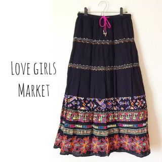 ラブガールズマーケット(LOVE GIRLS MARKET)のLOVE GIRLS 刺繍ロングスカート ungrid ZARA リリーブラウン(ロングスカート)