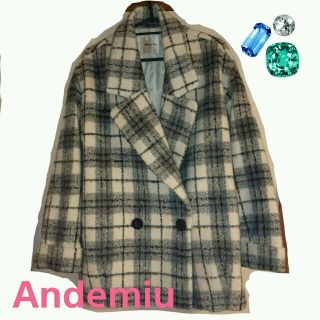 アンデミュウ(Andemiu)の着画あり♡チェック柄♡シャギーコート(ピーコート)