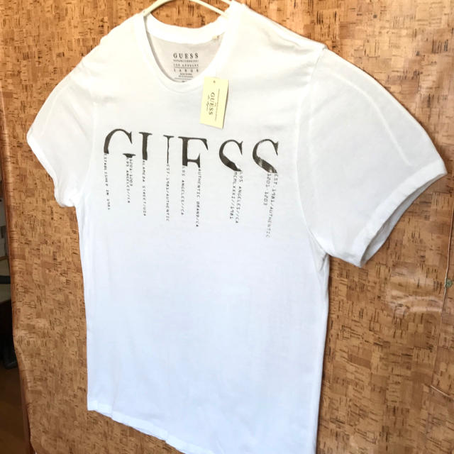 GUESS ♪ とろけるシルバーロゴTシャツ  L XL相当 白