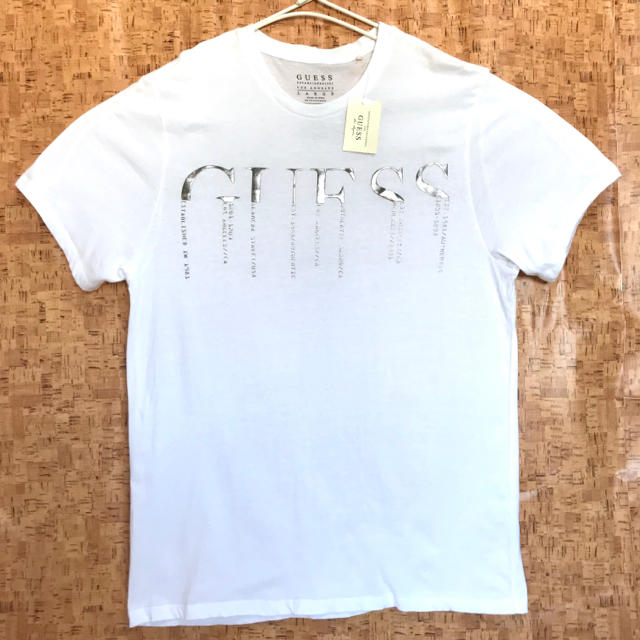 GUESS ♪ とろけるシルバーロゴTシャツ  L XL相当 白 2