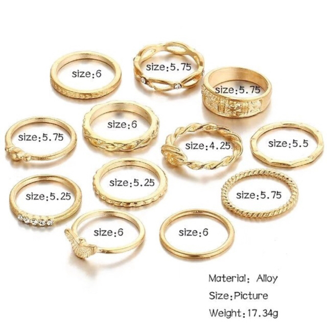 新品✨難あり💦ゴールドリング12点セット💍ミディリング💍指輪 レディースのアクセサリー(リング(指輪))の商品写真