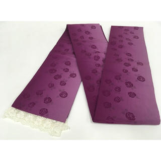 着物 良品 半幅帯 紫 草花 薔薇 レース付き 化繊 可愛い(帯)