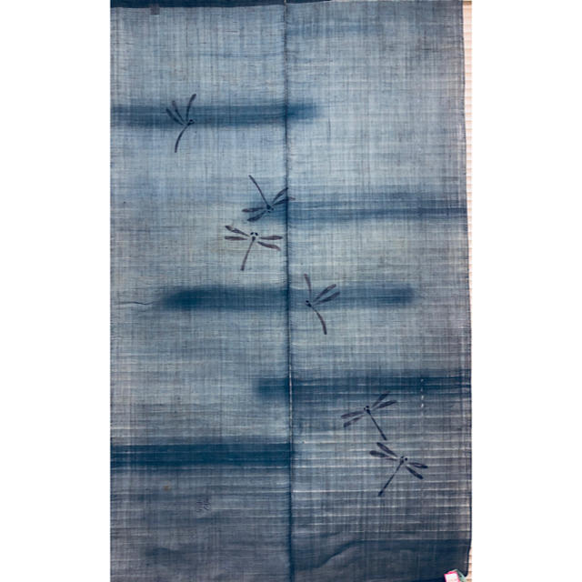 【新品】のれん ロング　麻　手織り トンボ　和風 ブルー 約85×150