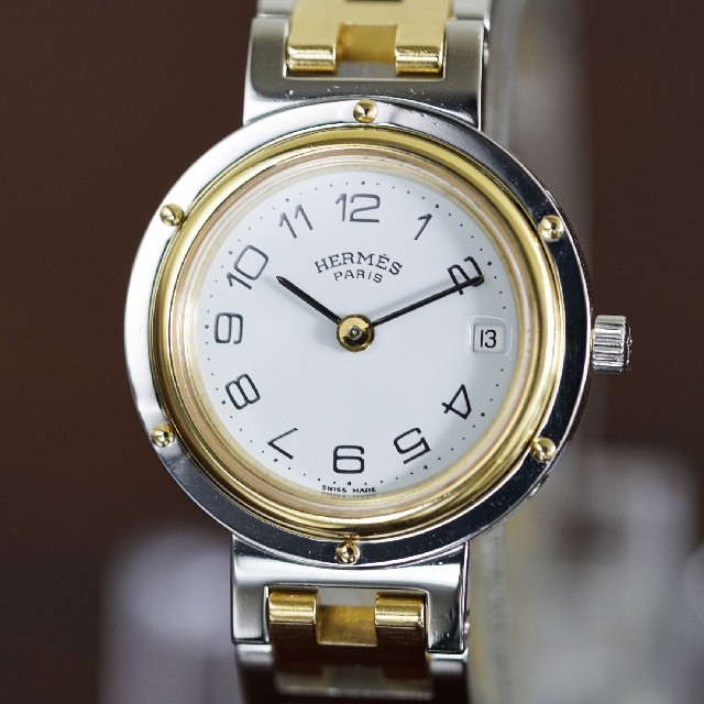 美品 エルメス クリッパー コンビ ホワイト レディース Hermes腕時計