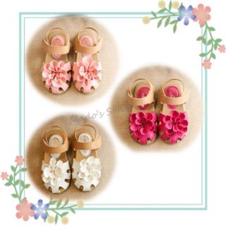 ♡新品♡ お花サンダル キッズ 女の子 子供 ベビー つま先保護 白 ピンク(サンダル)