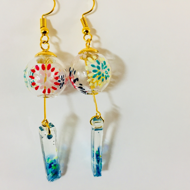 風鈴♡水風船♡花火 ピアス ノンホールピアスの通販 by plumeria's
