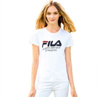 フィラ(FILA)の【期間限定値下】FILA ロゴ プリント Tシャツ ホワイト LL レディース(Tシャツ(半袖/袖なし))