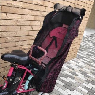 後ろ用　送料無料　ワイン迷彩　ネット付き後ろ用子供載せ自転車レインカバー(自転車)