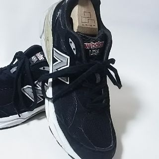 ニューバランス(New Balance)の定3万USA製限定!ニューバランス990大人のビンテージスニーカー希少黒銀最安値(スニーカー)