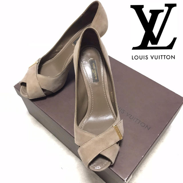 LOUIS VUITTON(ルイヴィトン)の【正規品】ルイヴィトン/ヒール/オープントゥ/パンプス/スエード/グレーベージュ レディースの靴/シューズ(ハイヒール/パンプス)の商品写真