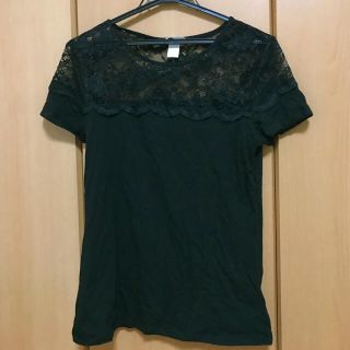 エイチアンドエム(H&M)のH&M♡胸元レース半袖トップス♡ブラック(カットソー(半袖/袖なし))