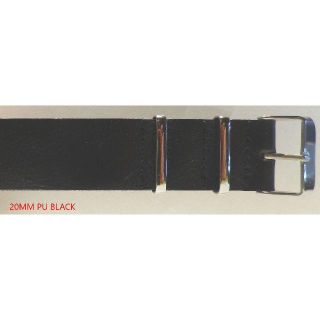 20MM NATO ミリタリー　PU革ベルト新品 ブラック(レザーベルト)