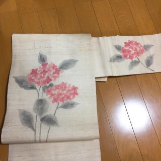 イチョウの木様専用 麻☆アジサイ柄名古屋帯(帯)