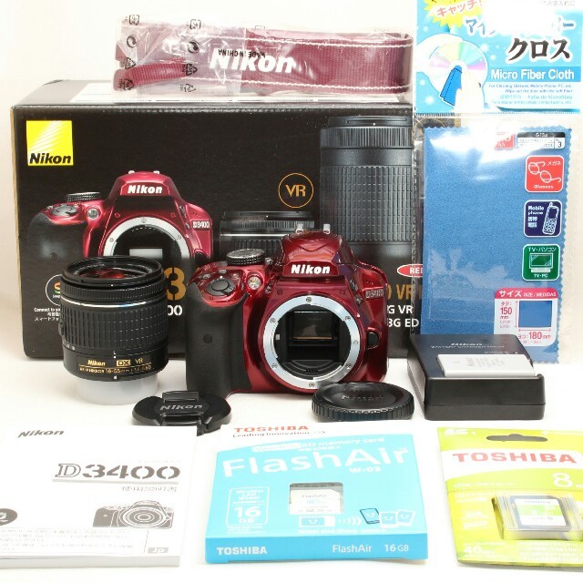 ✨シリーズ最新機種✨スマホ転送&高性能一眼レフ❤Nikon D3400 レッド
