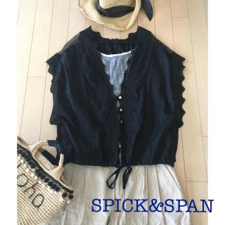 スピックアンドスパン(Spick & Span)のSPICK&SPAN ピンタックレースブラウス チュールづかい フレンチスリーブ(シャツ/ブラウス(半袖/袖なし))