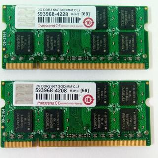 【パソコン用メモリ】トランセンド DDR2-667 SODIMM 2GB【2枚】(PCパーツ)